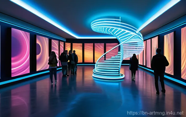 예술과 메타버스 - **Prompt 1: "The Luminous Virtual Gallery"**
    A breathtaking, expansive virtual art gallery, bath...