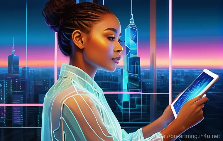 문화예술과 블록체인 - **Prompt:** A dynamic, diverse female digital artist, mid-20s, wearing stylish, contemporary clothin...