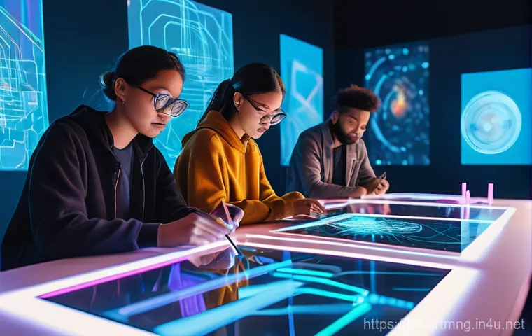 NFT와 예술 경영 - **Prompt:** A diverse group of modern artists, of various ages and ethnicities, collaboratively crea...