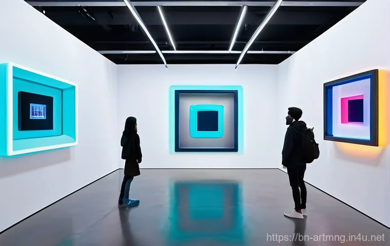 NFT와 예술 경영 - **Prompt:** A diverse group of modern artists, of various ages and ethnicities, collaboratively crea...