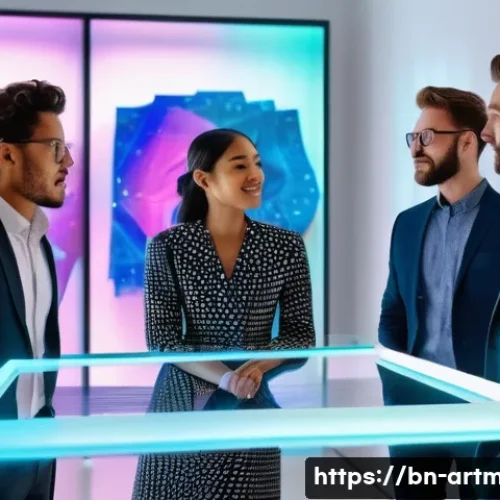 예술 시장과 경제 - A group of diverse, young professionals (both men and women, all fully clothed in stylish business a...