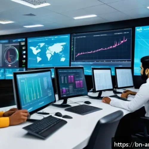 Home 33 예술경영과 빅테크 협업 사례 - A modern industrial control room with a diverse team of Bengali professionals analyzing real-time da...