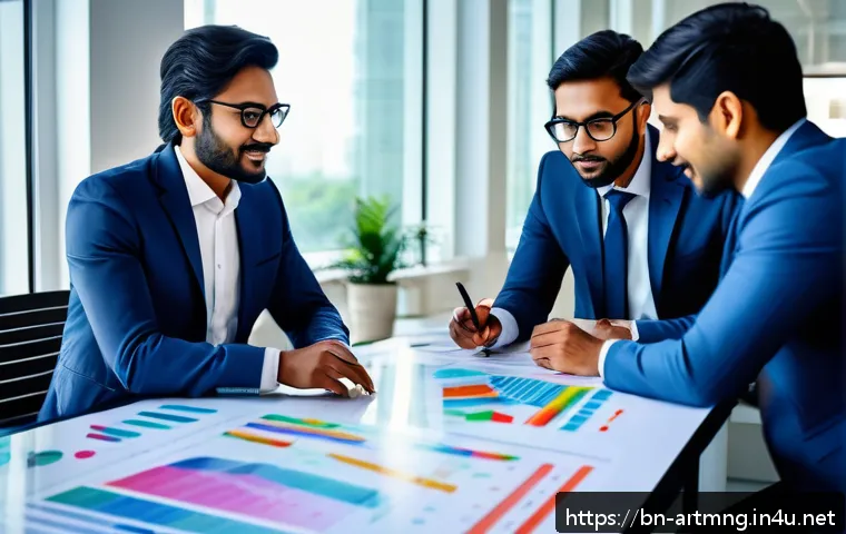 예술경영과 크리에이티브 씽킹 - A diverse Bengali business team in a modern office brainstorming innovative ideas together, each mem...