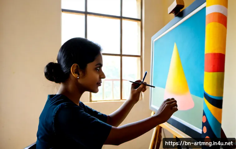 Home 30 예술과 디지털 콘텐츠 산업 - Photorealistic modern art studio in Dhaka, a Bengali digital artist using a stylus tablet beside a h...